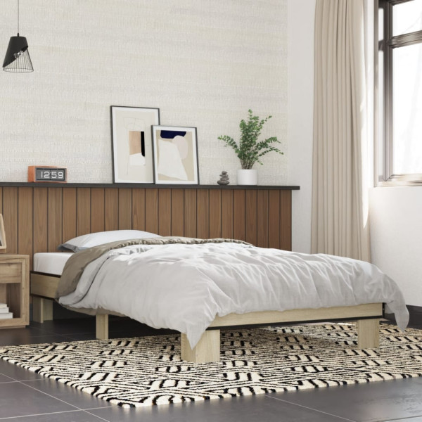 Estructura cama madera ingeniería metal roble Sonoma 75x190 cm D