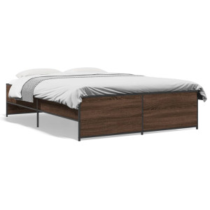 Estructura cama madera ingeniería metal marrón roble 120x190 cm D