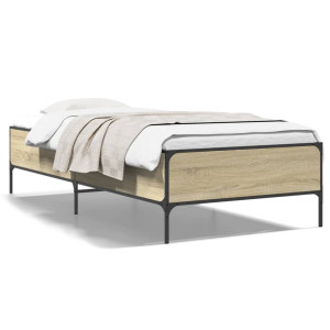 Estructura cama madera ingeniería metal roble Sonoma 100x200 cm D