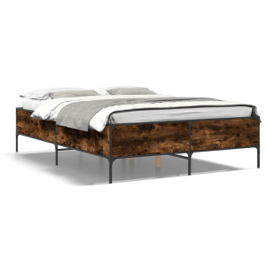 Estructura cama madera ingeniería metal roble ahumado 150x200cm D