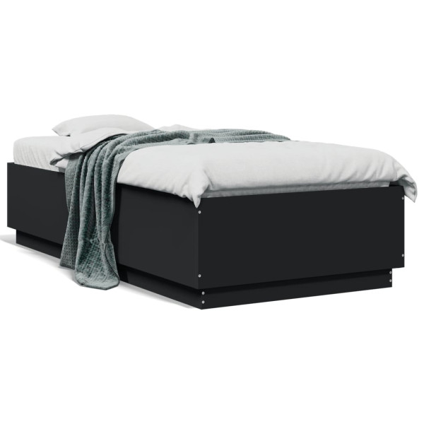 Estrutura de cama com luzes LED madeira trabalhada preta 90x190 cm D