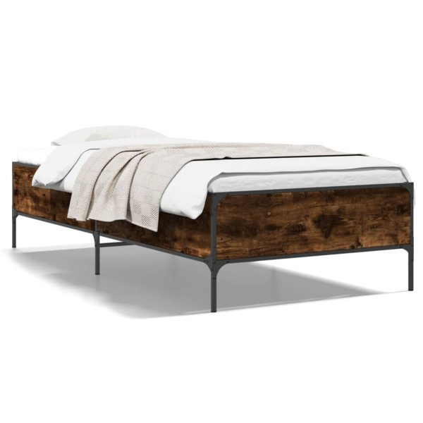 Estructura cama madera ingeniería metal roble humo 100x200 cm D