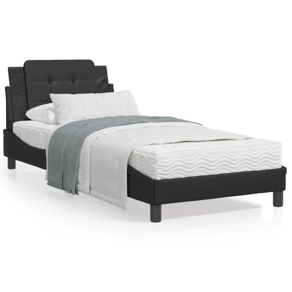 Cama com colchão de couro sintético preto 90x190 cm D