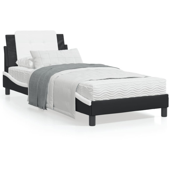 Cama com colchão de couro sintético preto e branco 90x200 cm D