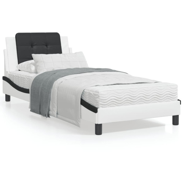 Cama com colchão de couro sintético preto e branco 90x190 cm D