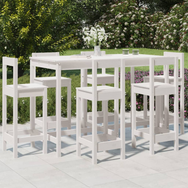 Set de mesa y taburetes altos jardín 7 pzas madera pino blanco D