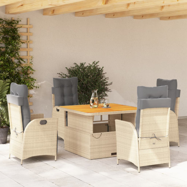 Set comedor de jardín 5 pzas con cojines ratán sintético beige D