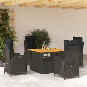 Set de muebles jardín 5 pzas con cojines ratán sintético negro D