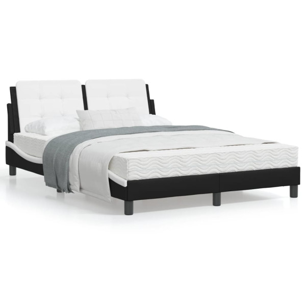 Cama con colchón cuero sintético negro y blanco 140x190 cm D