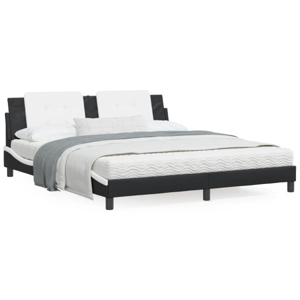 Cama com colchão de couro sintético preto e branco 180x200 cm D