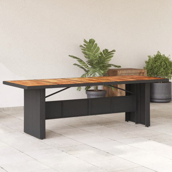 Mesa de jardim em rattan preto com superfície de madeira de acácia 240x90x75cm D