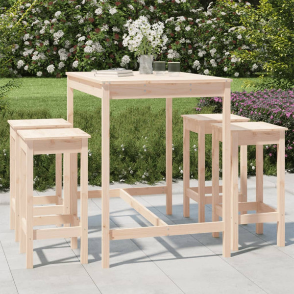 Set de mesa y taburetes altos jardín 5 pzas madera maciza pino D