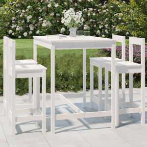 Set de mesa y taburetes altos jardín 5 pzas madera pino blanco D