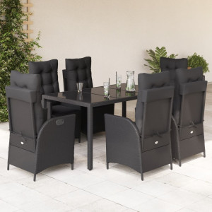 Set de comedor de jardín 7 pzas y cojines ratán sintético negro D