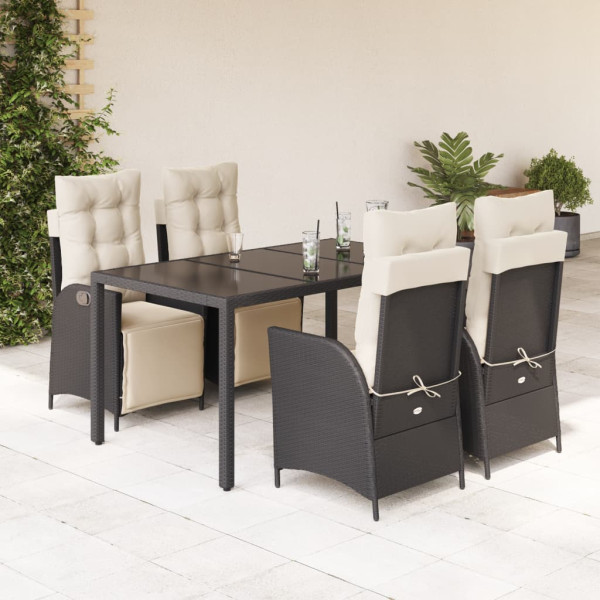 Set de muebles jardín 5 pzas con cojines ratán sintético negro D