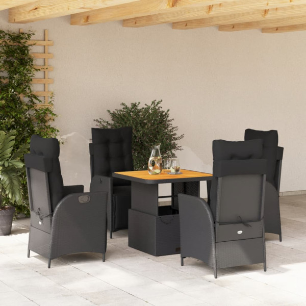 Set de muebles jardín 5 pzas con cojines ratán sintético negro D