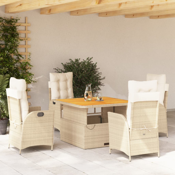 Set comedor de jardín 5 pzas con cojines ratán sintético beige D