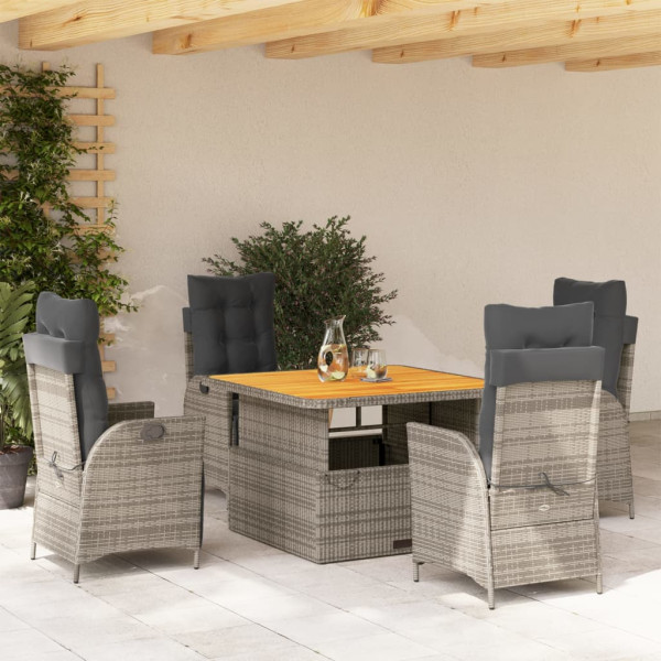 Set comedor de jardín 5 piezas con cojines ratán sintético gris D