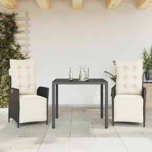 Set comedor de jardín 3 pzas con cojines ratán sintético negro D