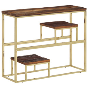 Mesa consola acero inoxidable madera maciza traviesa dorado D