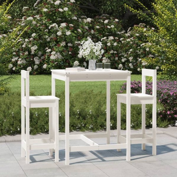 Conjunto de mesa de jardim de 3 peças em madeira de pinho branco e bancos altos D