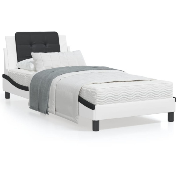 Estrutura de cama com cabeçote de couro sintético branco e preto D