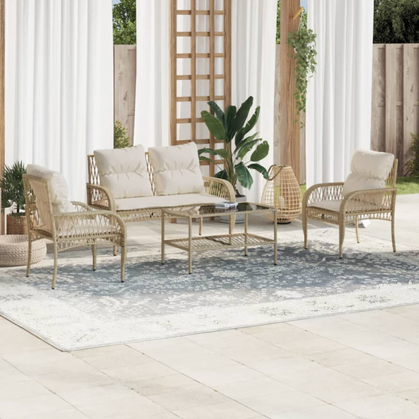 Conjunto de sofás jardim com almofadas 4 pcs ratão sintético beige D