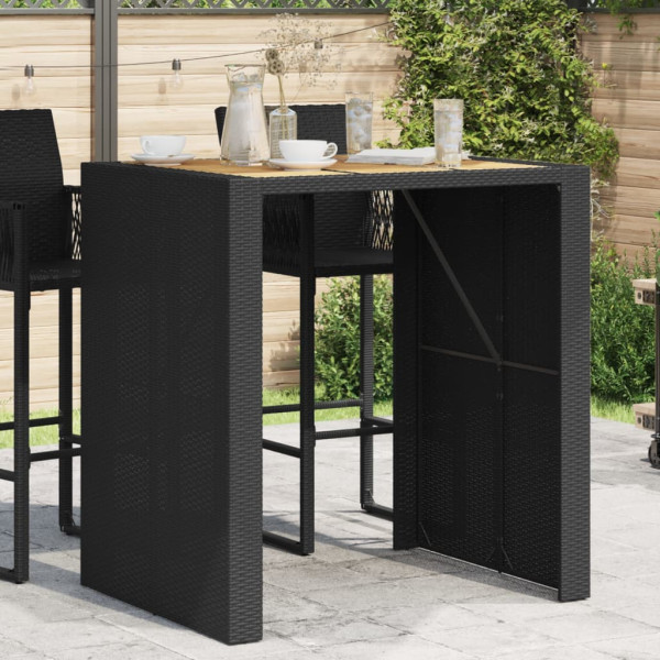 Mesa de jardín superficie de madera ratán PE negro 105x80x110cm D