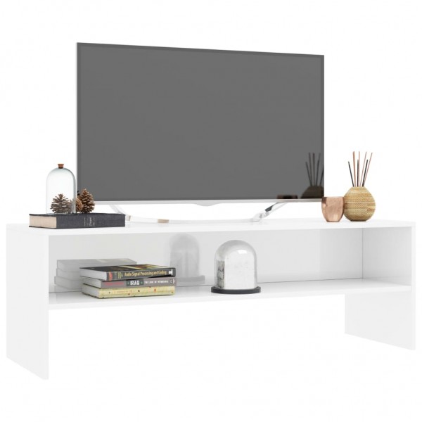 Mueble de TV madera contrachapada blanco brillante 120x40x40 cm D
