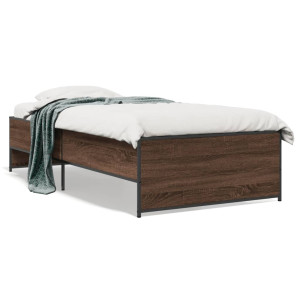 Estructura cama madera ingeniería metal roble marrón 75x190 cm D