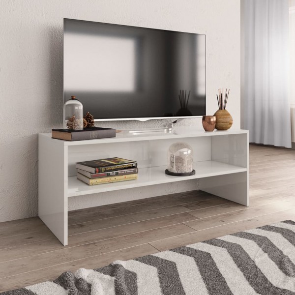 Mueble de TV madera contrachapada blanco brillante 100x40x40 cm D