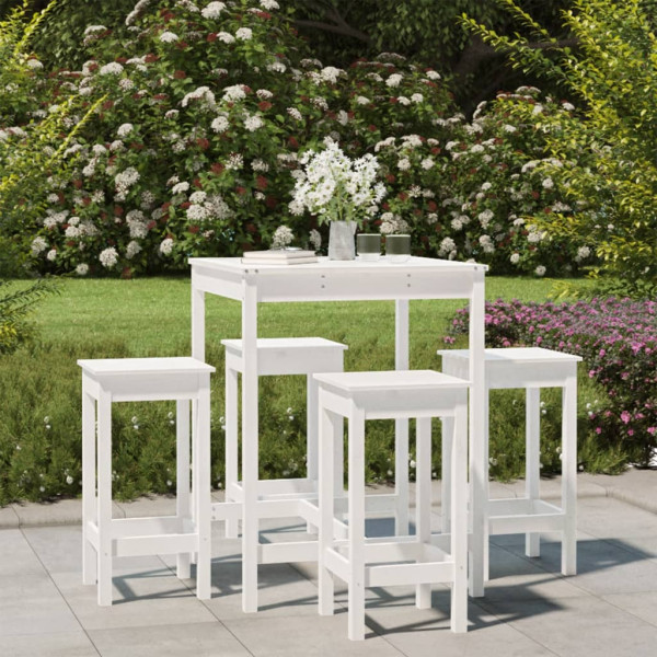 Conjunto de mesa de jardim de 5 peças em madeira de pinho branco e bancos altos D