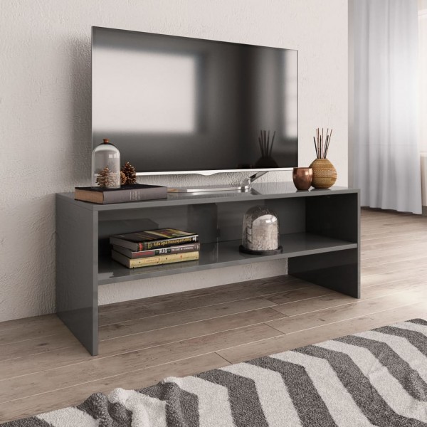 Mueble de TV madera contrachapada gris brillante 100x40x40 cm D
