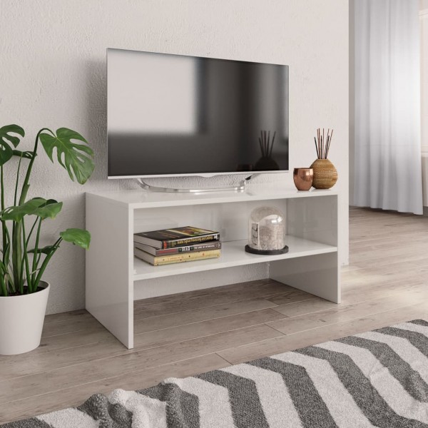 Mueble de TV madera contrachapada blanco brillante 80x40x40 cm D