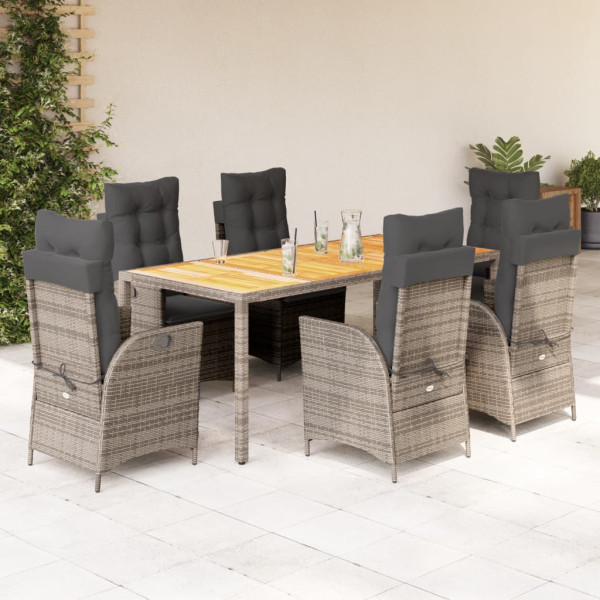 Set comedor jardín 7 pzas y cojines ratán sintético gris D