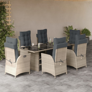 Set comedor jardín 7 pzas y cojines ratán sintético gris claro D