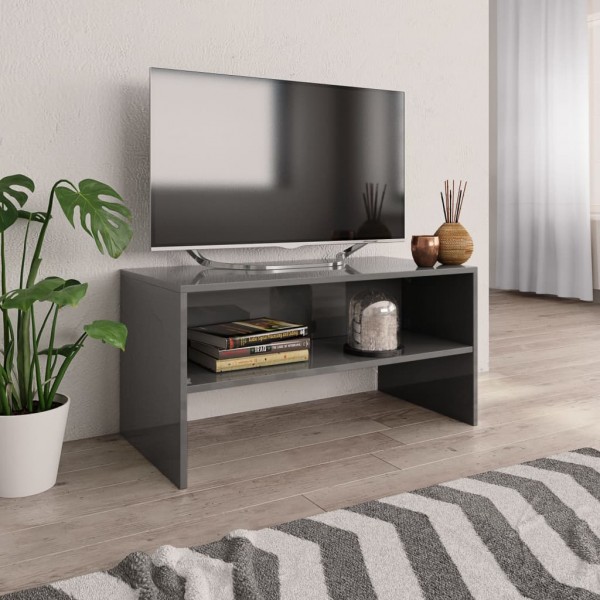 Mueble de TV madera contrachapada gris brillante 80x40x40 cm D