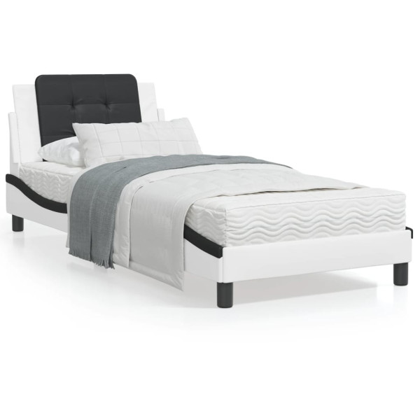 Estructura cama con LED cuero sintético blanco y negro 90x190cm D