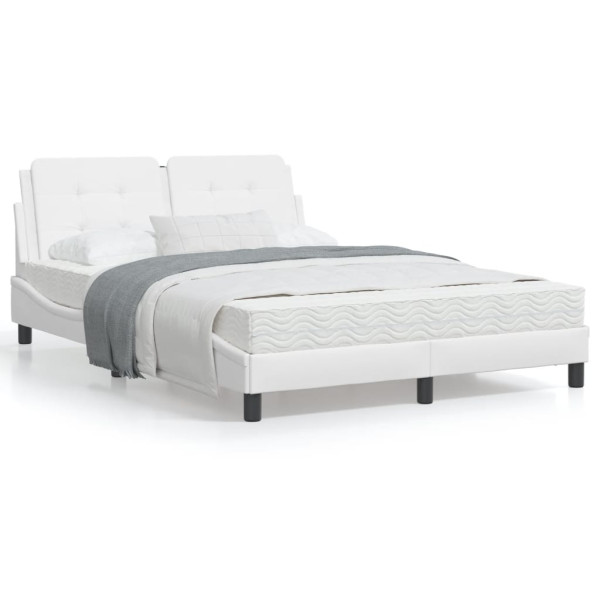 Estrutura de cama com luzes LED couro sintético branco 140x190 cm D