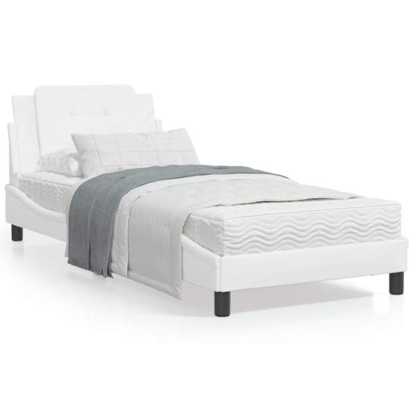 Estrutura de cama com cabeceira couro sintético branco 90x190cm D