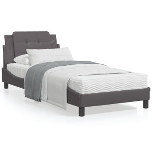 Estructura de cama con cabecero cuero sintético gris 90x190 cm D