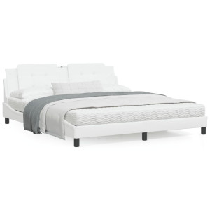 Estructura de cama cabecero cuero sintético blanco 180x200 cm D