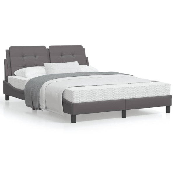 Cama con colchón cuero sintético gris 140x190 cm D