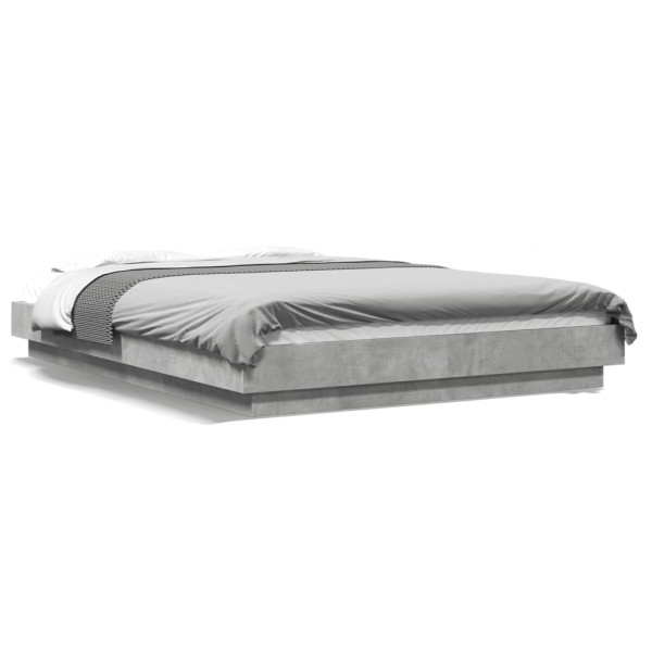 Estrutura de cama com luzes LED concreto madeira cinza 135x190 cm D