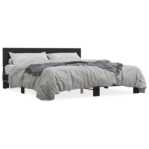 Estrutura de cama madeira de engenharia e metal preto 200x200cm D