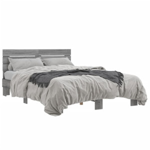 Estructura cama madera ingeniería metal gris Sonoma 140x190 cm D