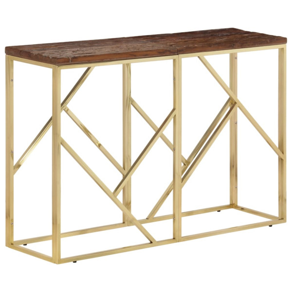 Mesa consola acero inoxidable madera maciza traviesa dorado D