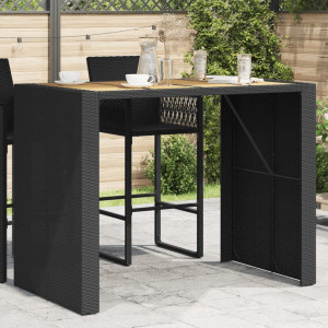 Mesa de jardín superficie de madera ratán PE negro 145x80x110cm D