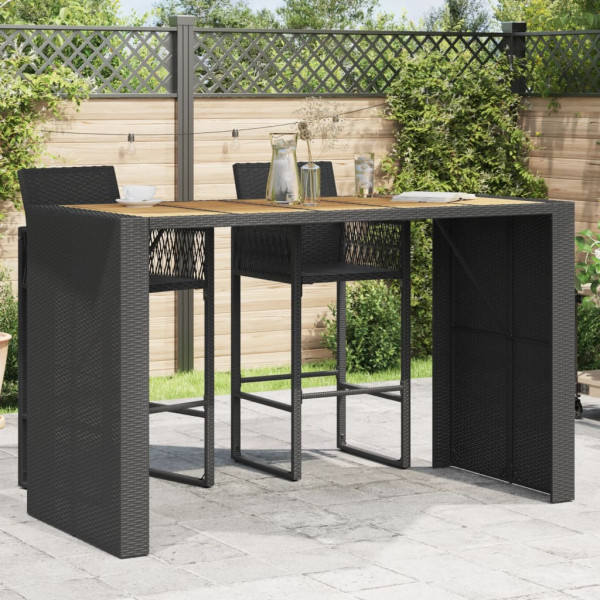 Mesa de jardín superficie de madera ratán PE negro 185x80x110cm D