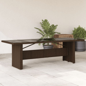 Mesa de jardín superficie de vidrio ratán PE marrón 240x90x75cm D